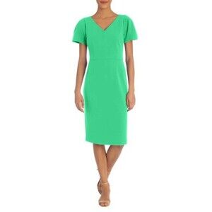 MAGGY LONDON Short Sleeve Crepe Midi Dress US 16W Green Crush V-Neck NWT B74
